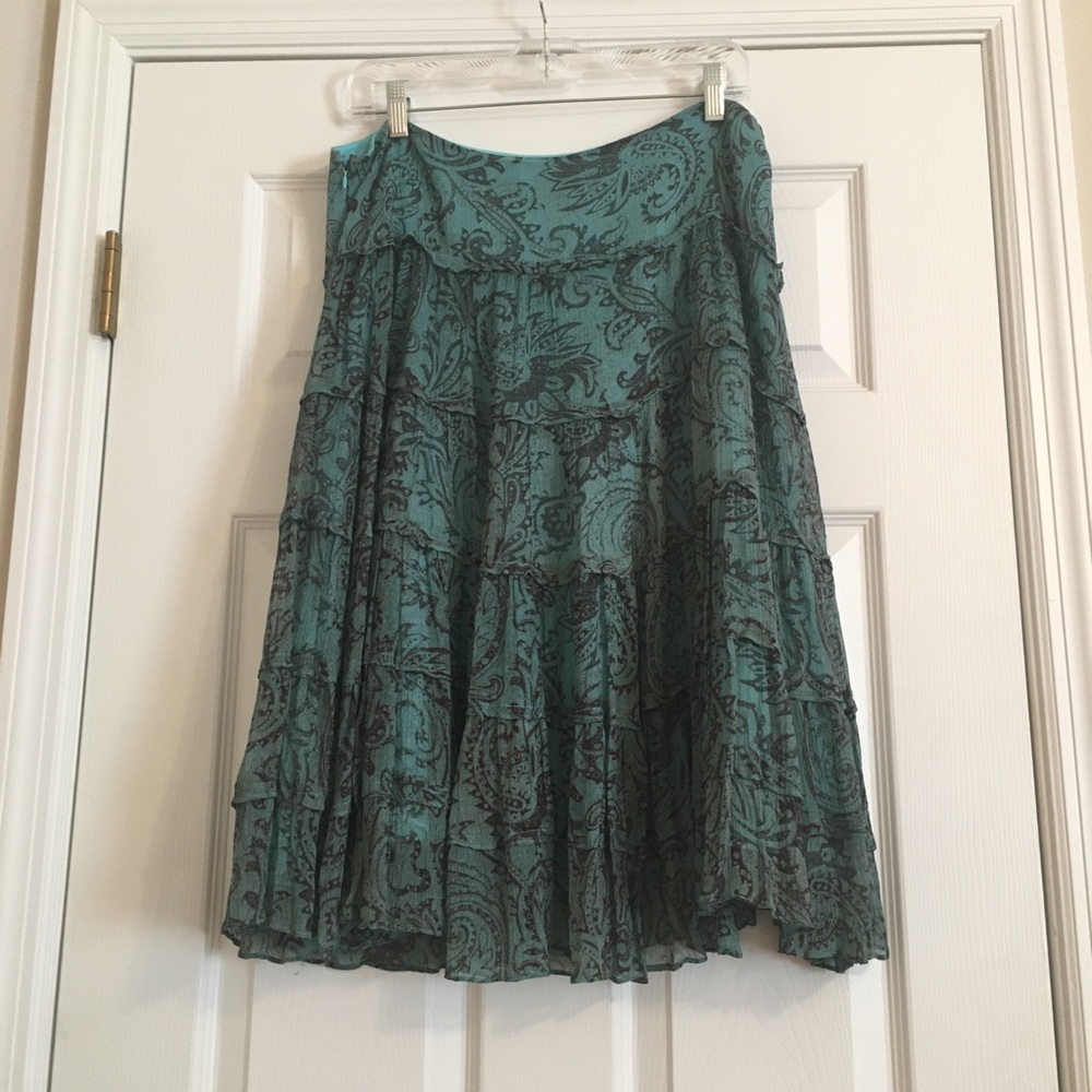 Turquoise Paisley Tiered Skirt with Sequins - Picture 2 of 7